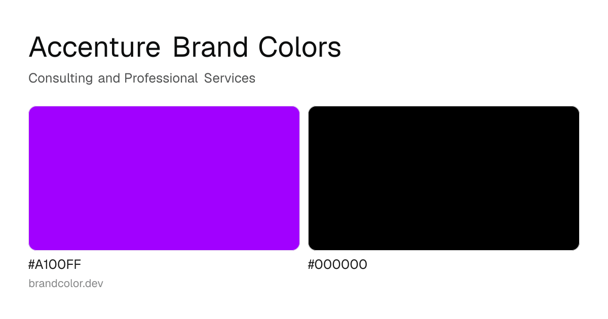 Accenture brand color palette with hex codes: #A100FF, #000000