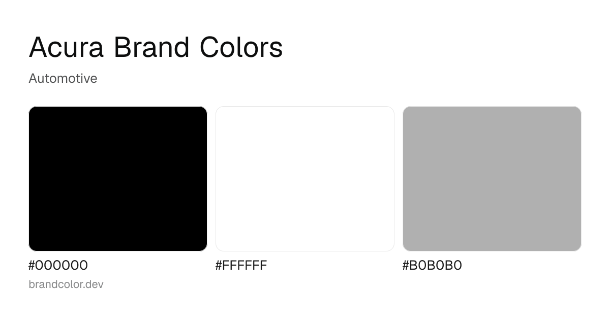 Acura brand color palette with hex codes: #000000, #FFFFFF, #B0B0B0