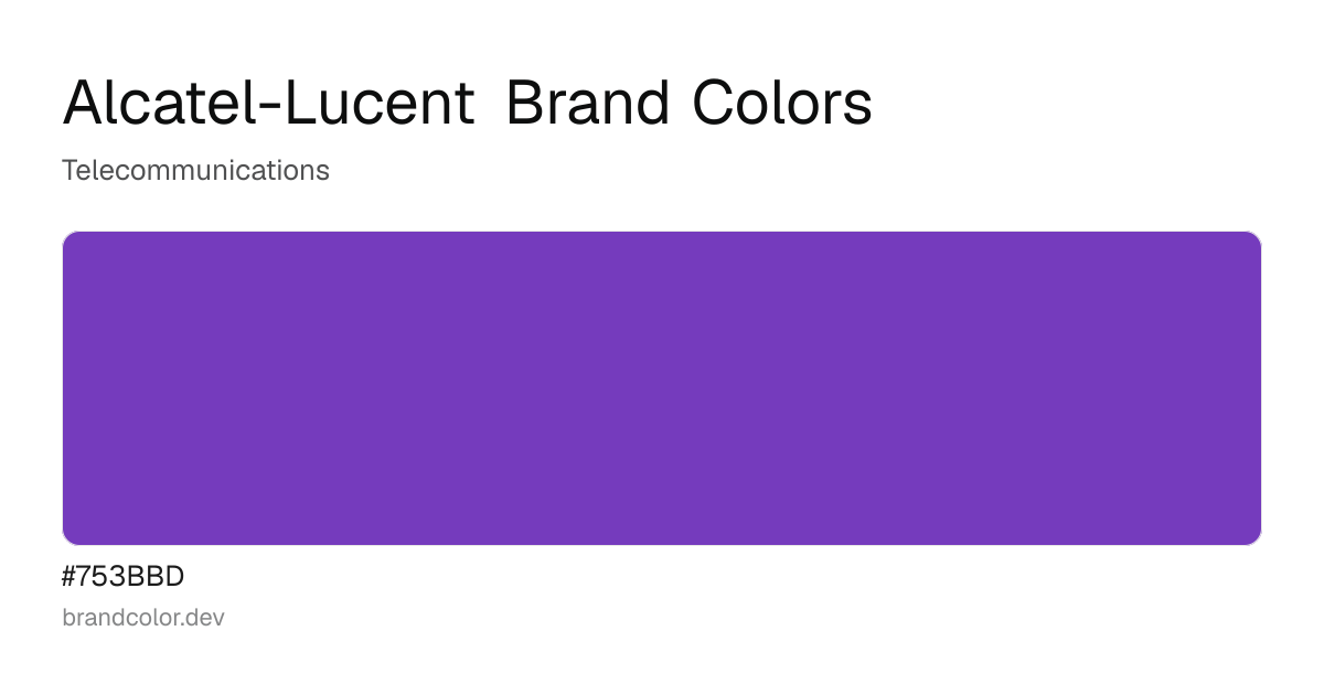 Alcatel-Lucent brand color palette with hex codes: #753BBD