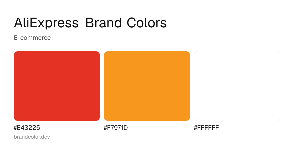 AliExpress brand color palette with hex codes: #E43225, #F7971D, #FFFFFF