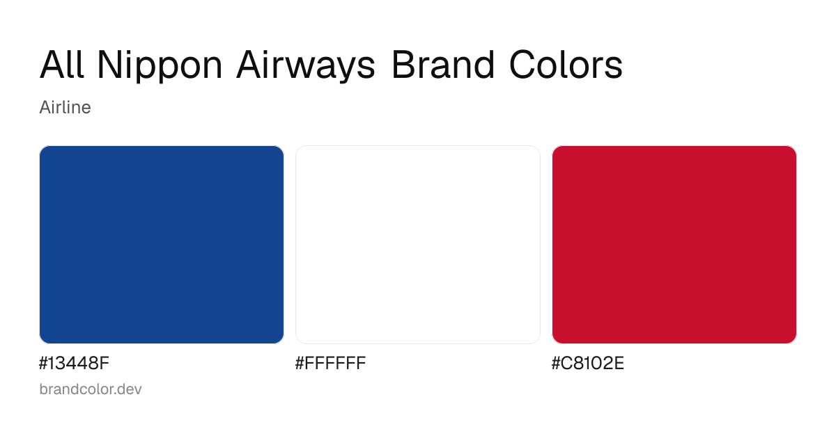 All Nippon Airways brand color palette with hex codes: #13448F, #FFFFFF, #C8102E