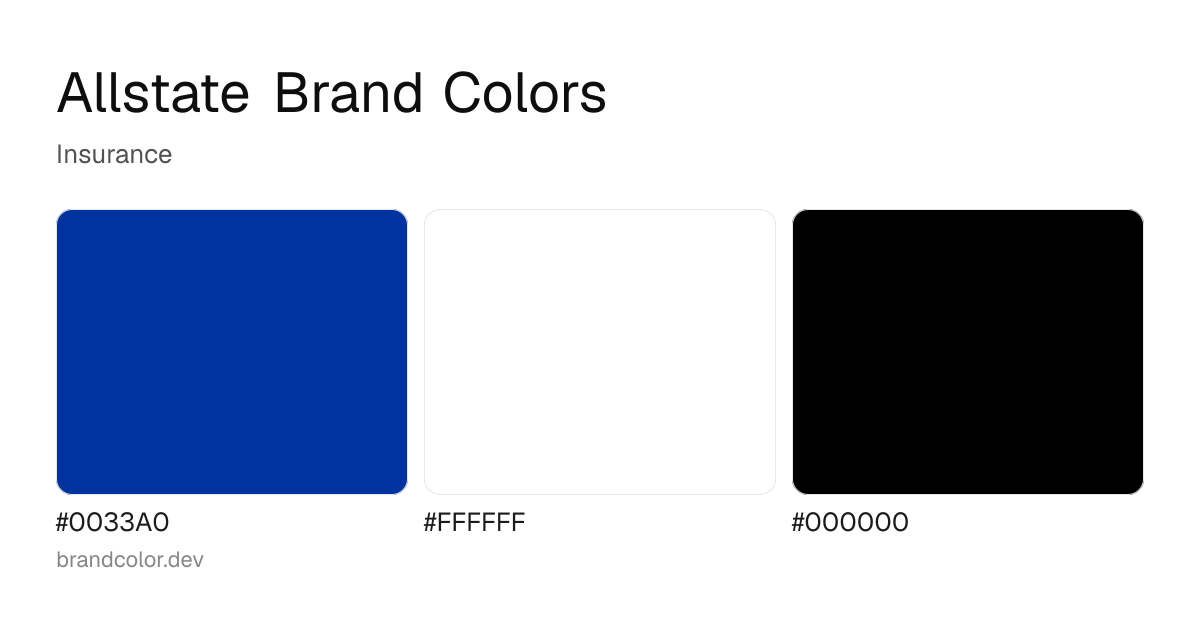 Allstate brand color palette with hex codes: #0033A0, #FFFFFF, #000000