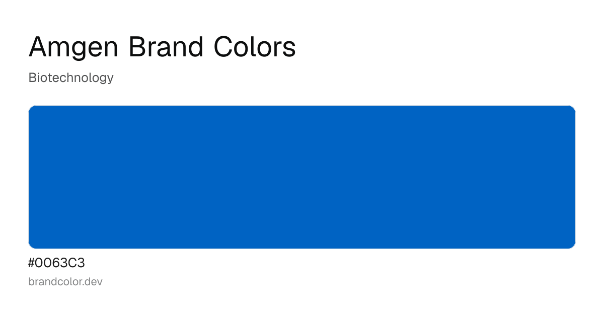 Amgen brand color palette with hex codes: #0063C3