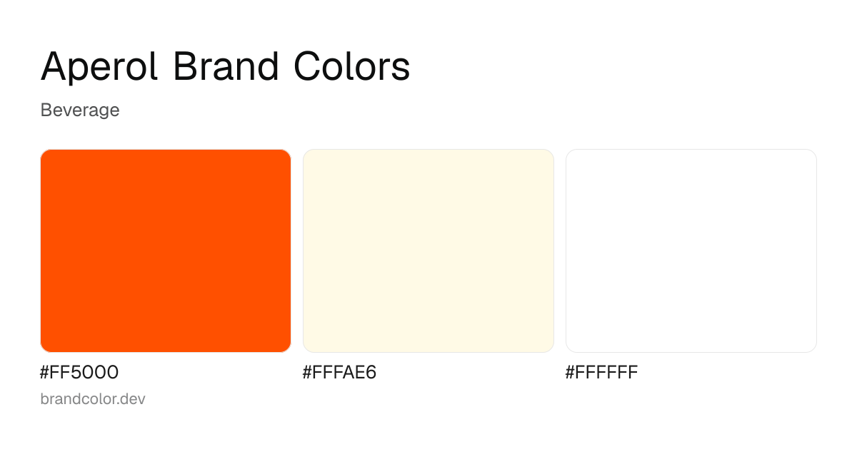 Aperol brand color palette with hex codes: #FF5000, #FFFAE6, #FFFFFF