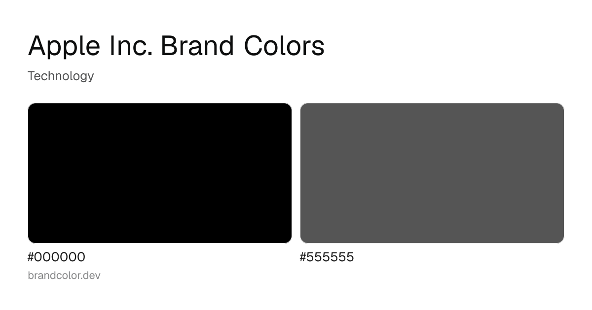 Apple Inc. brand color palette with hex codes: #000000, #555555