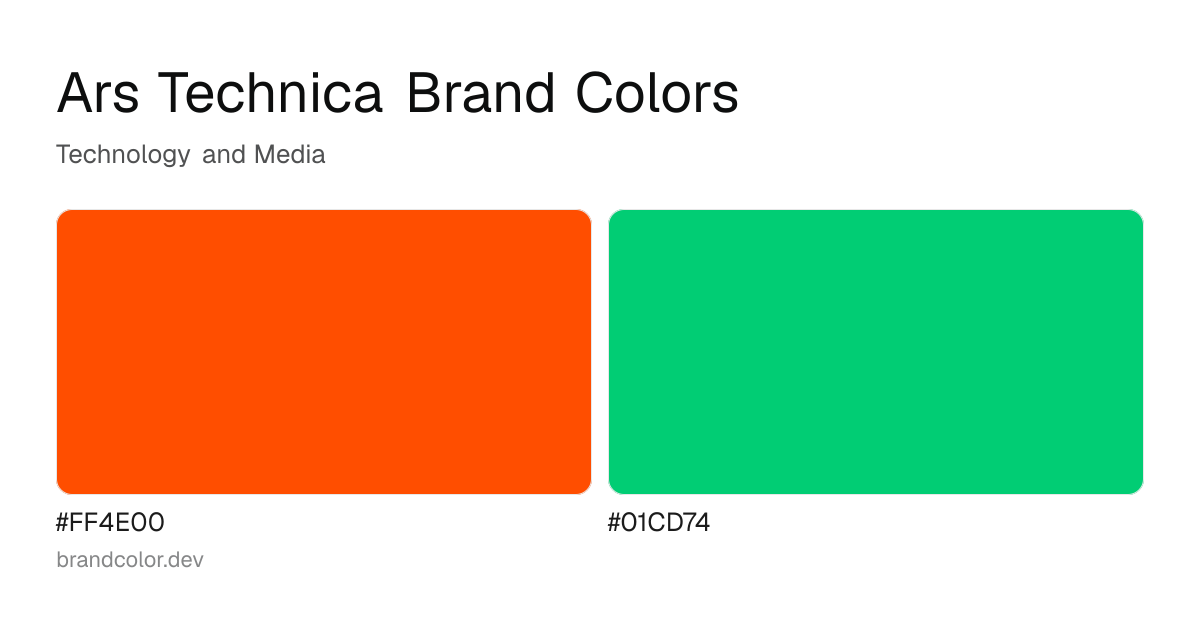 Ars Technica brand color palette with hex codes: #FF4E00, #01CD74