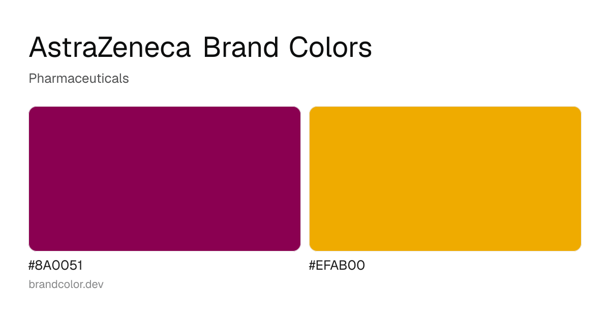 AstraZeneca brand color palette with hex codes: #8A0051, #EFAB00
