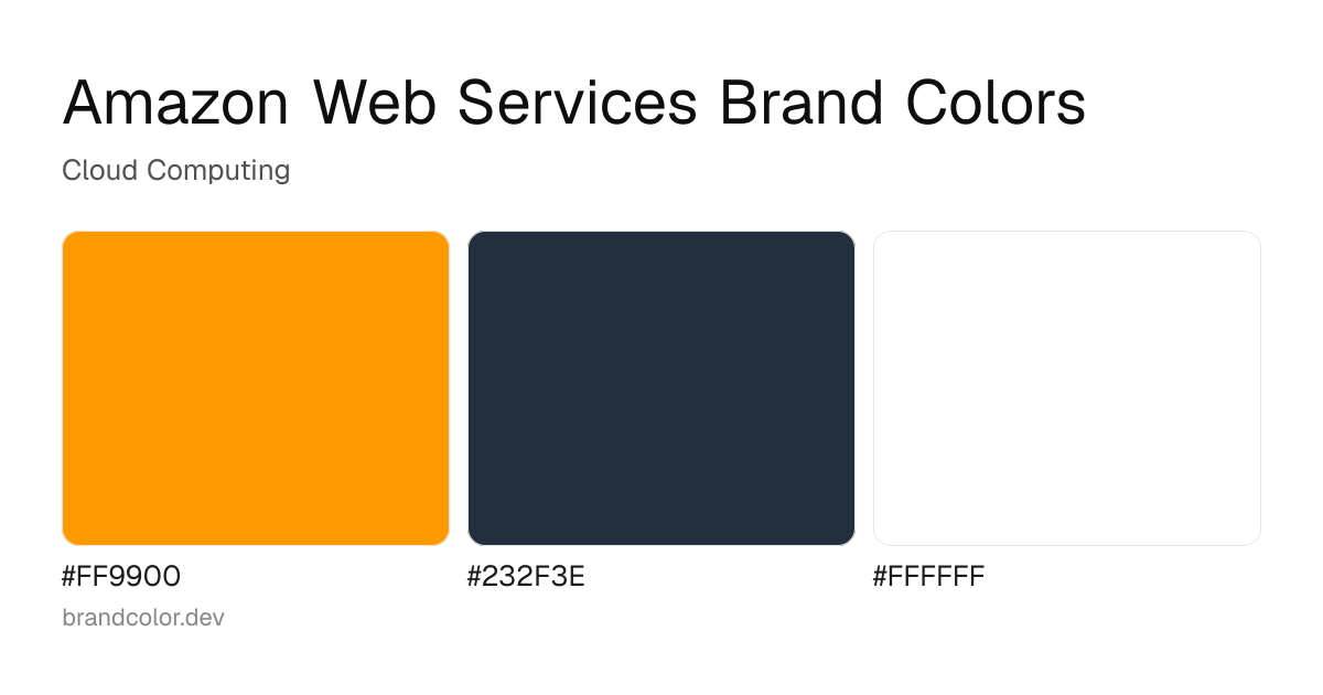 Amazon Web Services brand color palette with hex codes: #FF9900, #232F3E, #FFFFFF