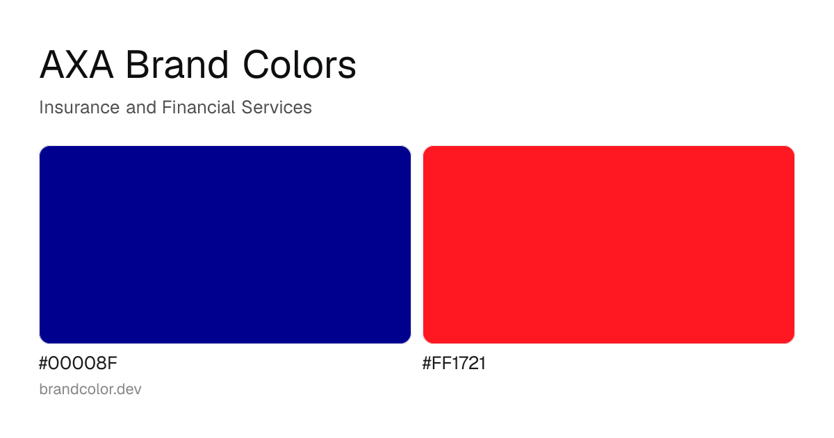AXA brand color palette with hex codes: #00008F, #FF1721