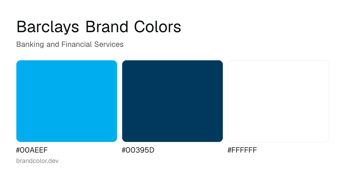 Barclays brand color palette with hex codes: #00AEEF, #00395D, #FFFFFF