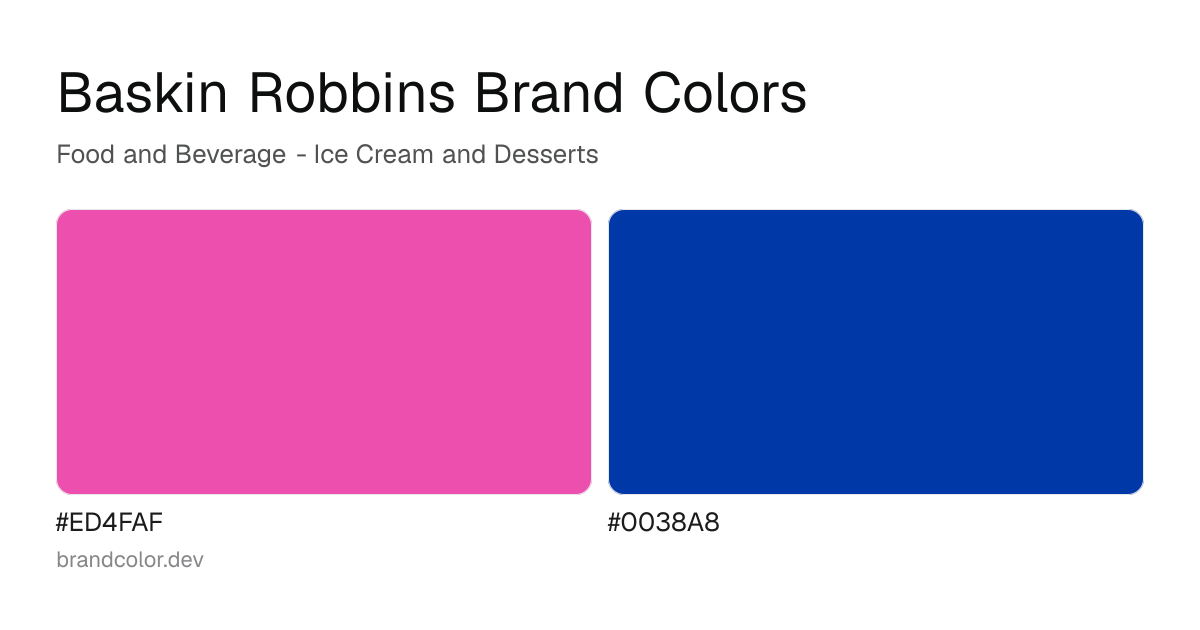 Baskin Robbins brand color palette with hex codes: #ED4FAF, #0038A8