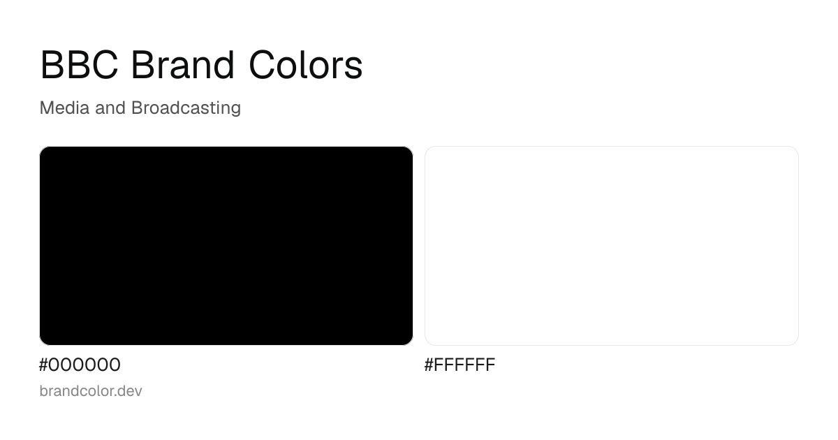BBC brand color palette with hex codes: #000000, #FFFFFF