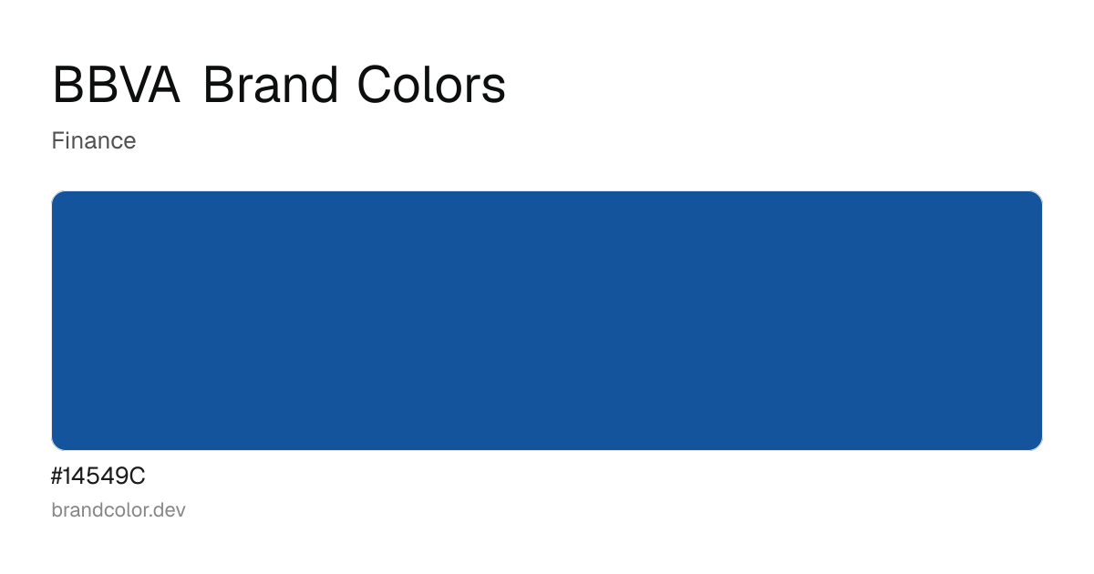 BBVA brand color palette with hex codes: #14549C