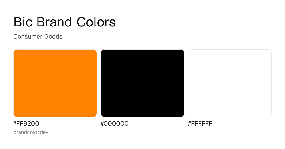 Bic brand color palette with hex codes: #FF8200, #000000, #FFFFFF