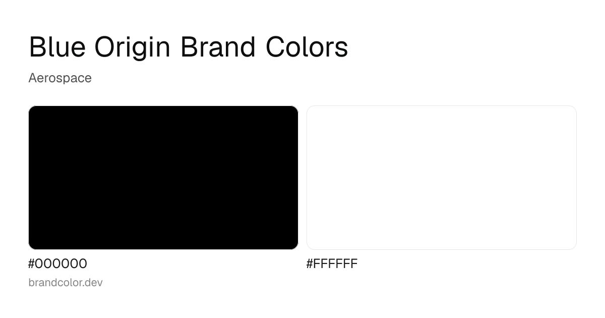 Blue Origin brand color palette with hex codes: #000000, #FFFFFF