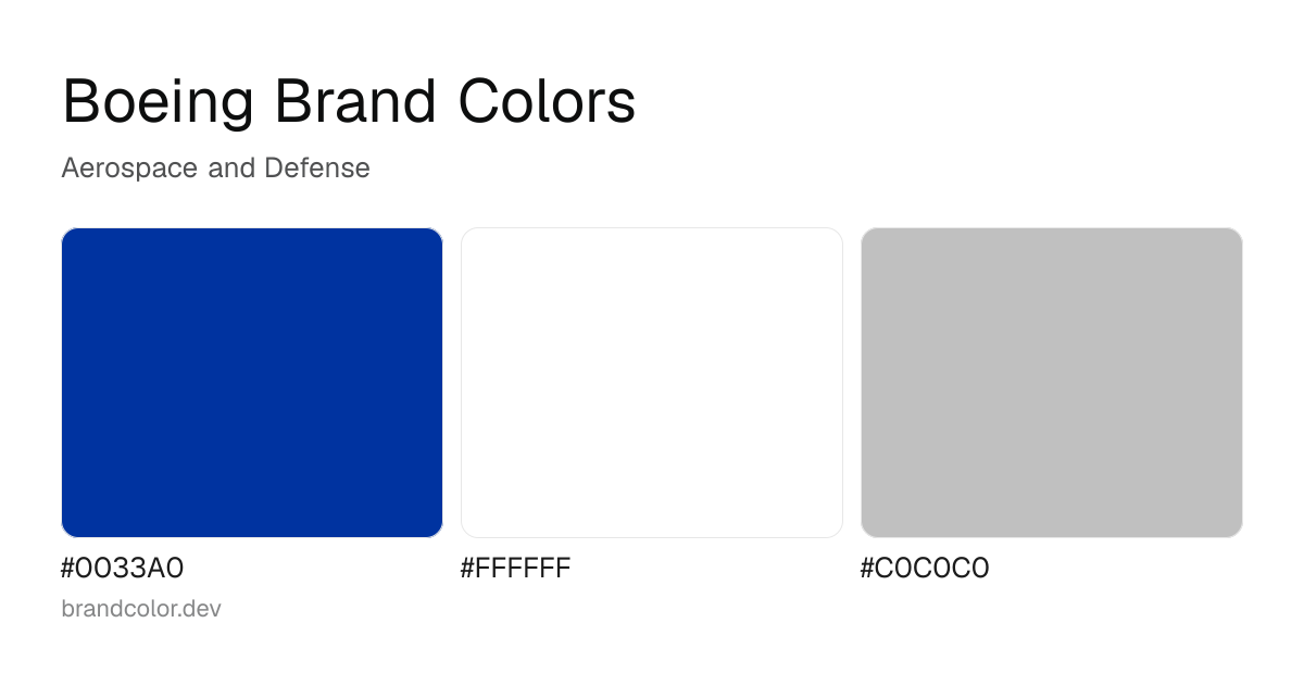 Boeing brand color palette with hex codes: #0033A0, #FFFFFF, #C0C0C0