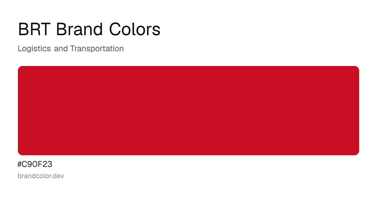 BRT brand color palette with hex codes: #C90F23
