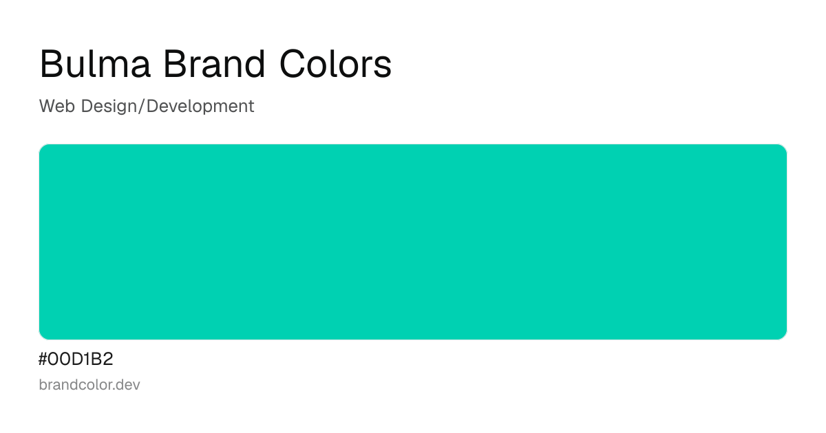 Bulma brand color palette with hex codes: #00D1B2