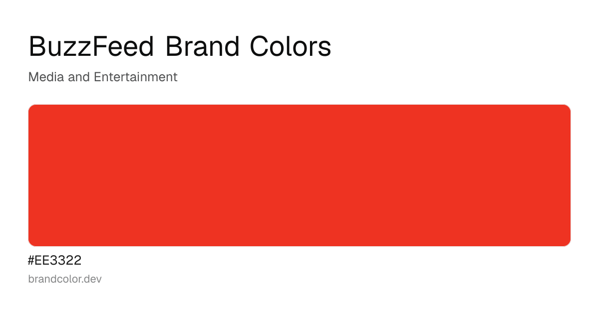 BuzzFeed brand color palette with hex codes: #EE3322