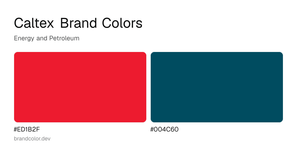 Caltex brand color palette with hex codes: #ED1B2F, #004C60
