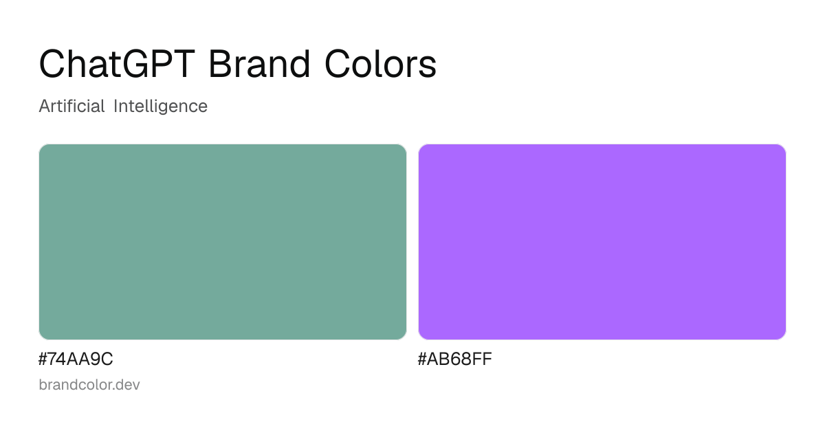 ChatGPT brand color palette with hex codes: #74AA9C, #AB68FF