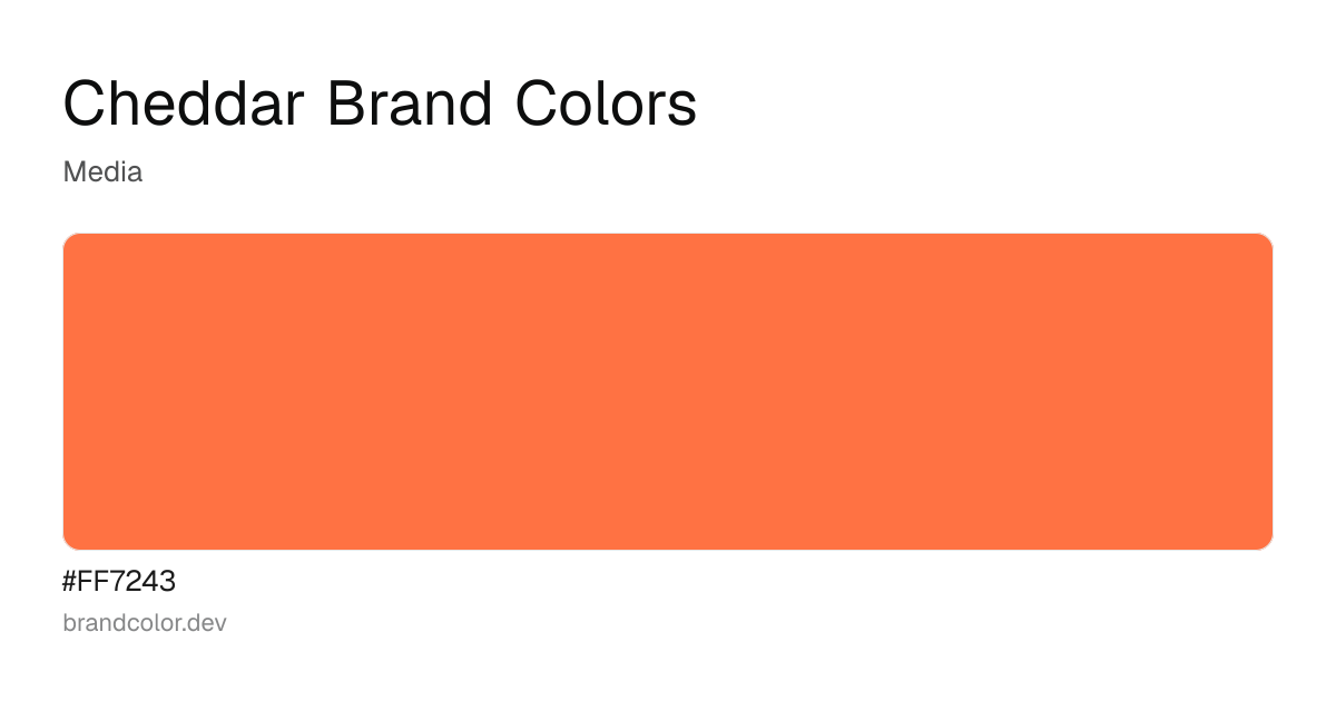 Cheddar brand color palette with hex codes: #FF7243