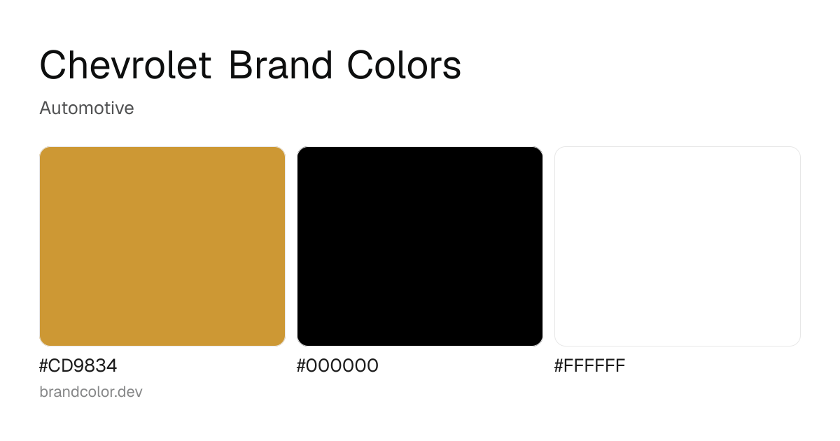 Chevrolet brand color palette with hex codes: #CD9834, #000000, #FFFFFF