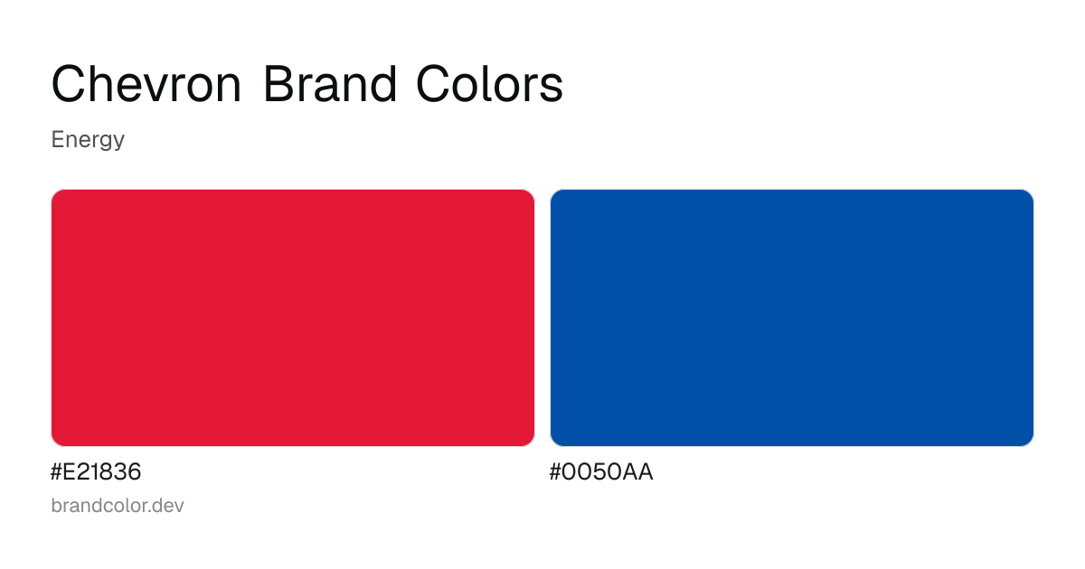 Chevron brand color palette with hex codes: #E21836, #0050AA