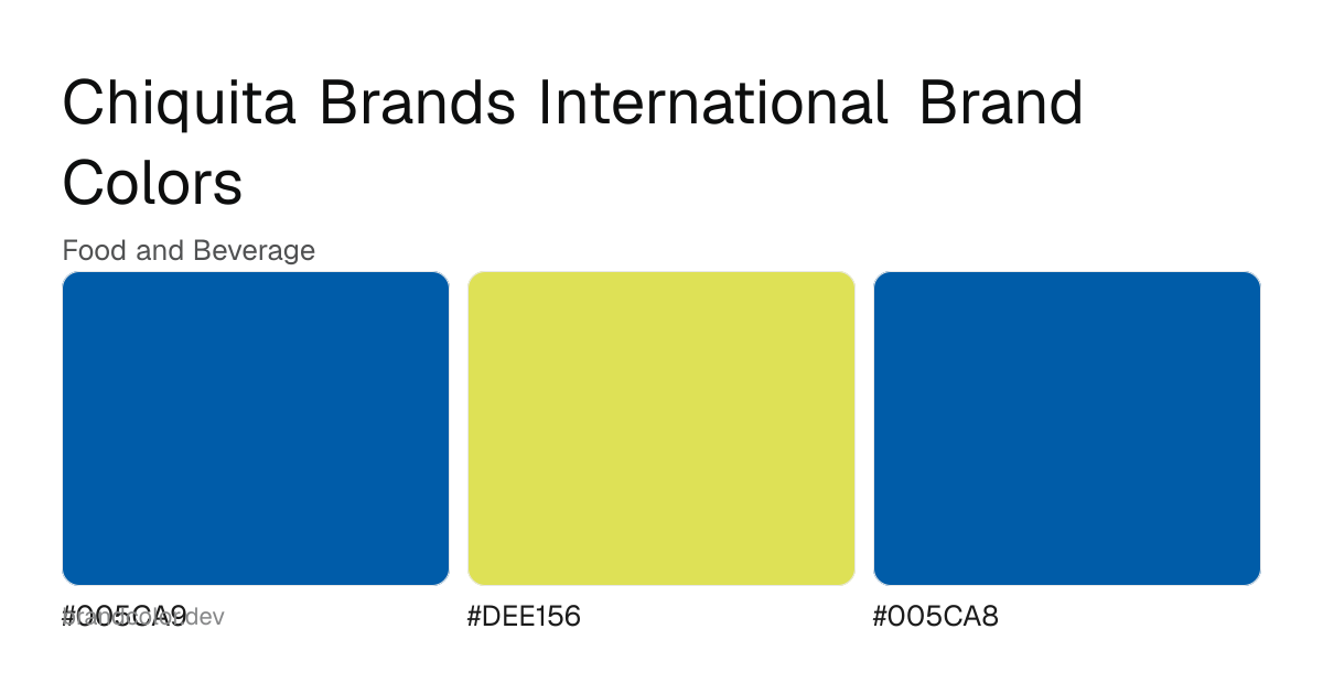 Chiquita Brands International brand color palette with hex codes: #005CA9, #DEE156, #005CA8