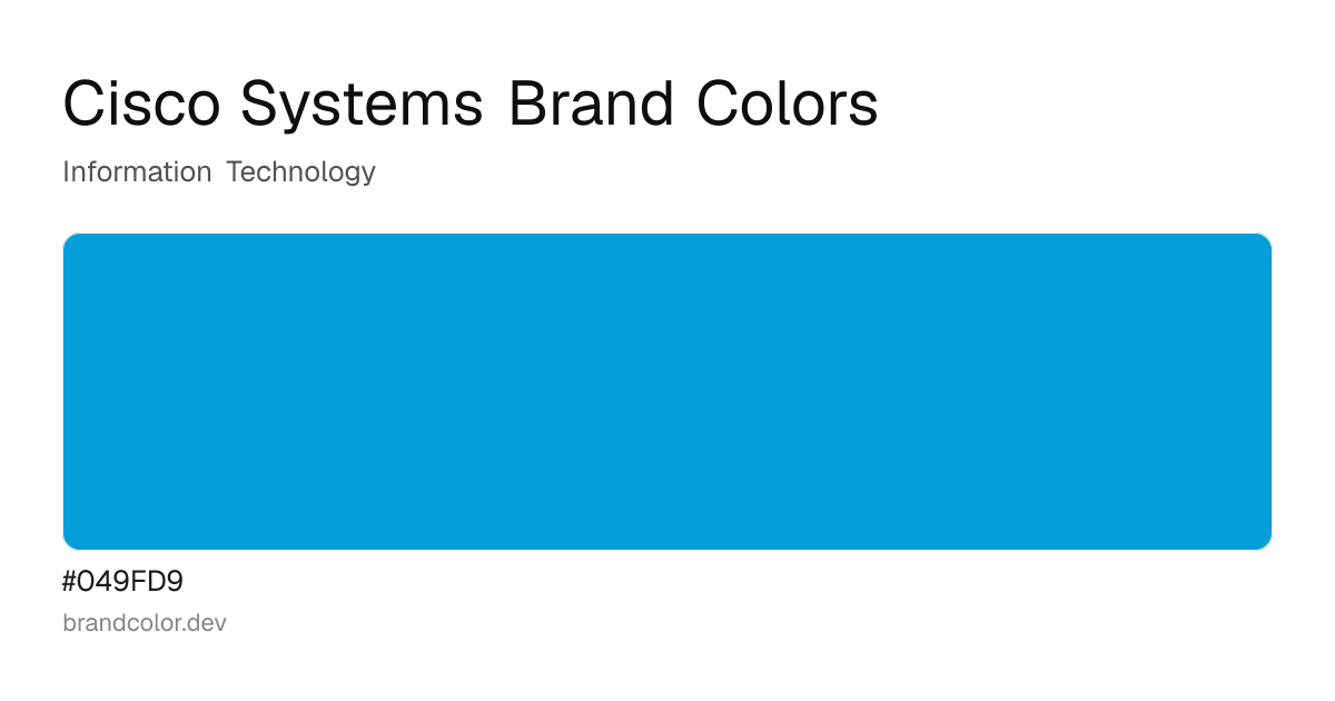Cisco Systems brand color palette with hex codes: #049FD9