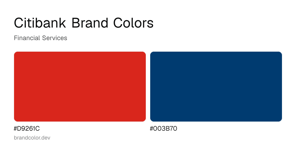Citibank brand color palette with hex codes: #D9261C, #003B70