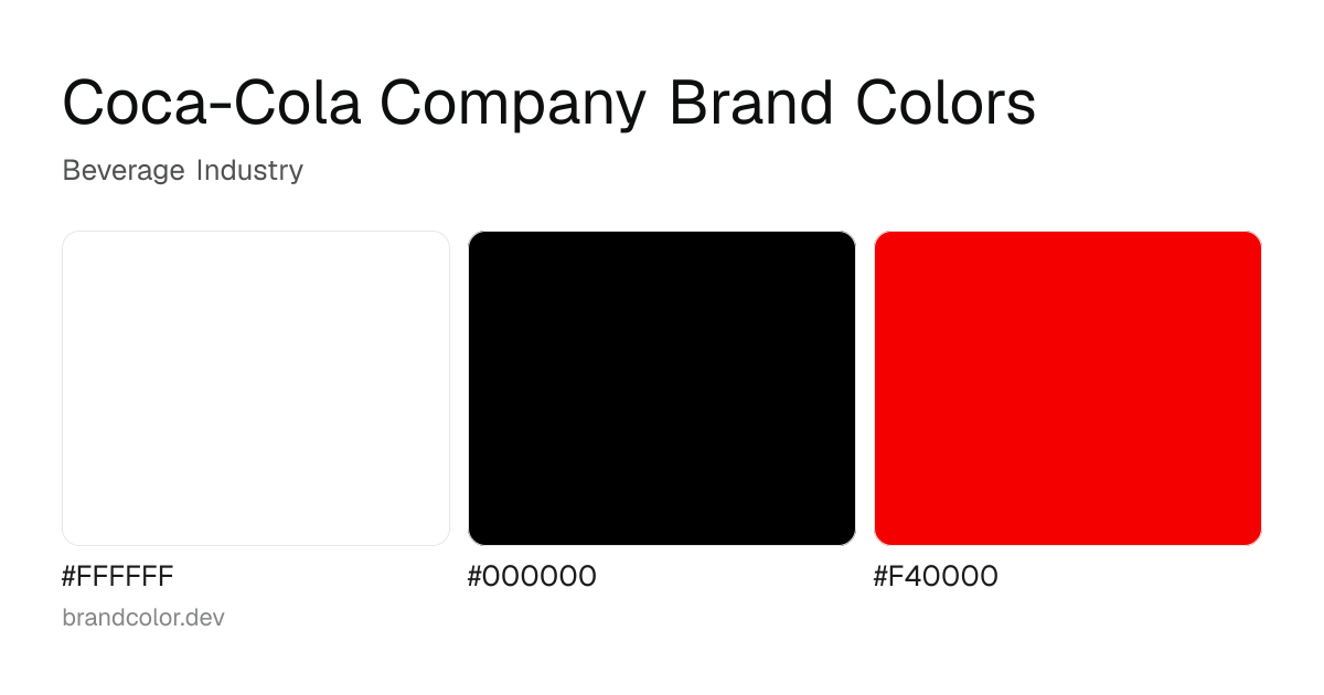 Coca-Cola Company brand color palette with hex codes: #FFFFFF, #000000, #F40000