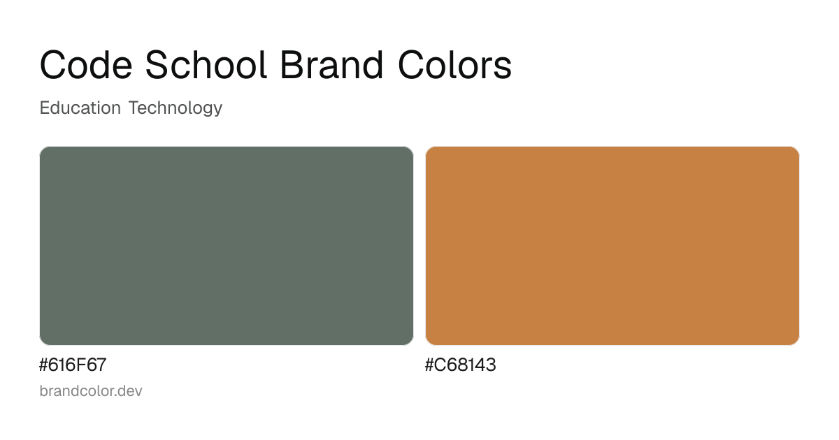 Code School brand color palette with hex codes: #616F67, #C68143