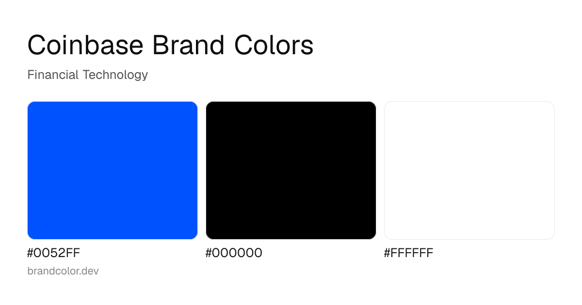Coinbase brand color palette with hex codes: #0052FF, #000000, #FFFFFF