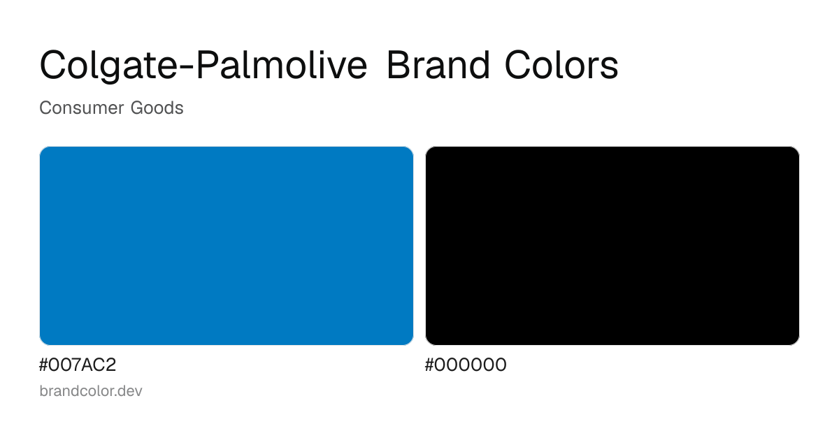 Colgate-Palmolive brand color palette with hex codes: #007AC2, #000000