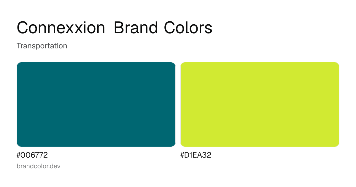 Connexxion brand color palette with hex codes: #006772, #D1EA32