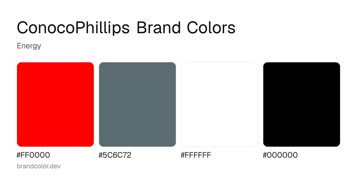 ConocoPhillips brand color palette with hex codes: #FF0000, #5C6C72, #FFFFFF, #000000