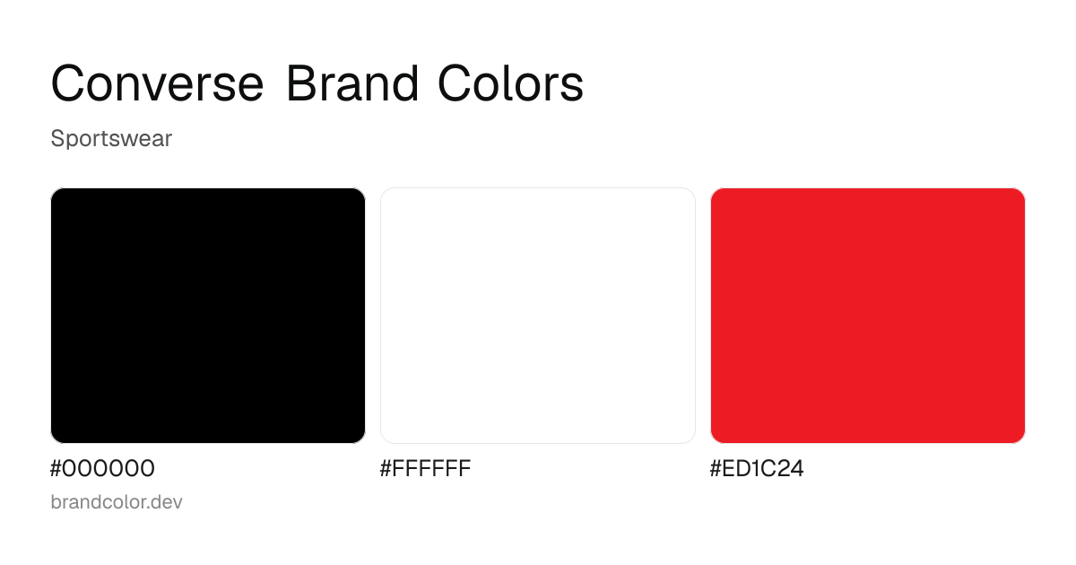 Converse brand color palette with hex codes: #000000, #FFFFFF, #ED1C24