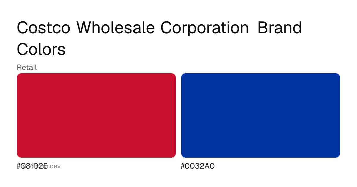 Costco Wholesale Corporation brand color palette with hex codes: #C8102E, #0032A0