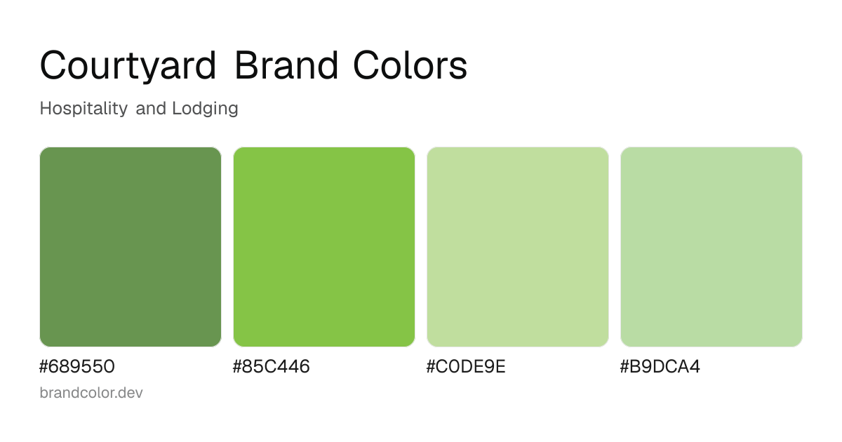 Courtyard brand color palette with hex codes: #689550, #85C446, #C0DE9E, #B9DCA4