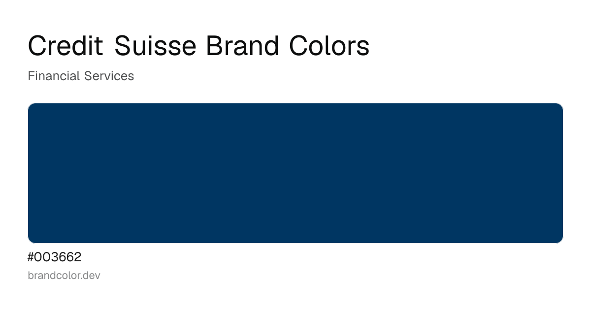 Credit Suisse brand color palette with hex codes: #003662