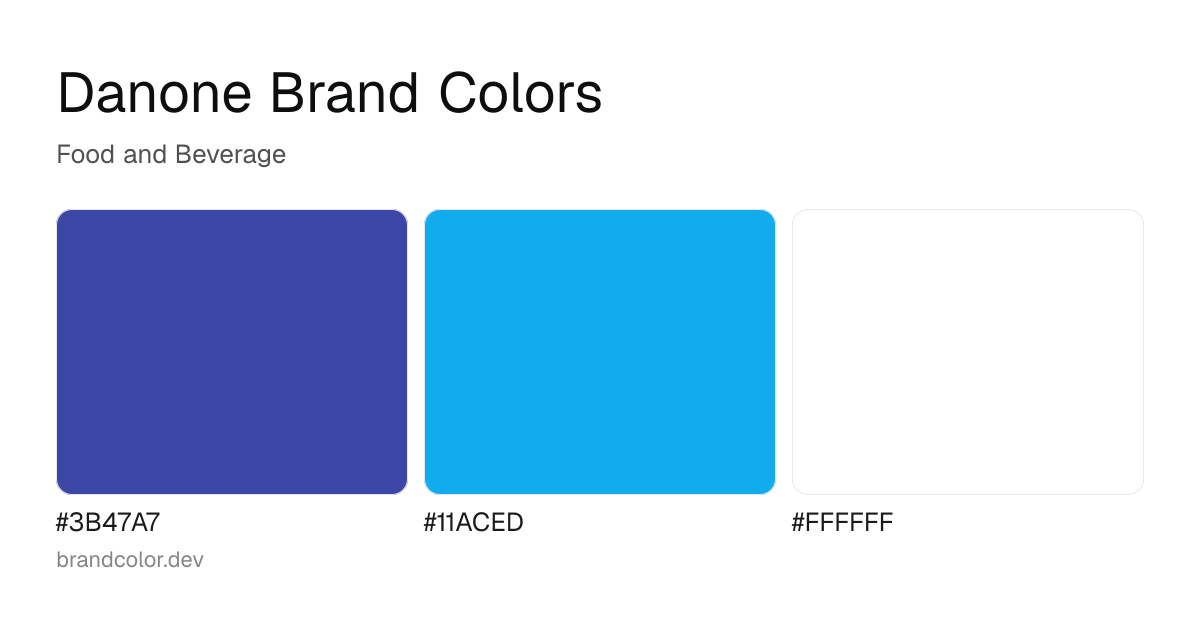 Danone brand color palette with hex codes: #3B47A7, #11ACED, #FFFFFF