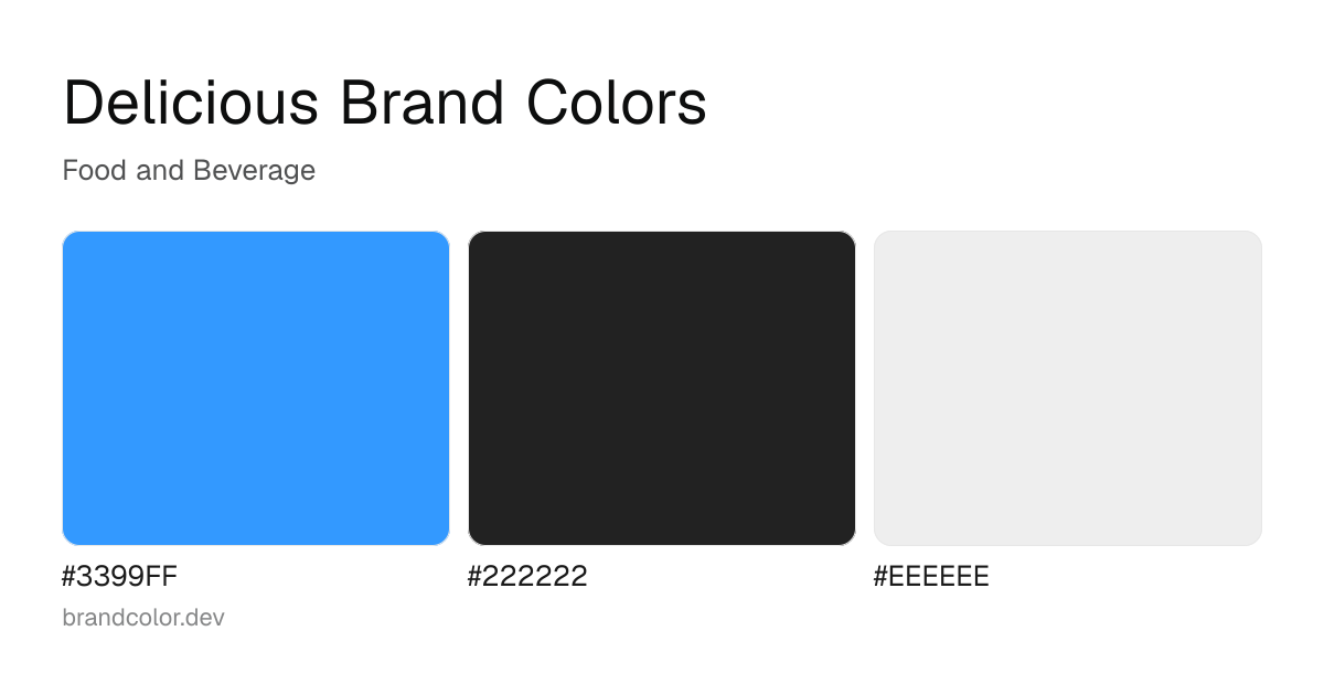 Delicious brand color palette with hex codes: #3399FF, #222222, #EEEEEE