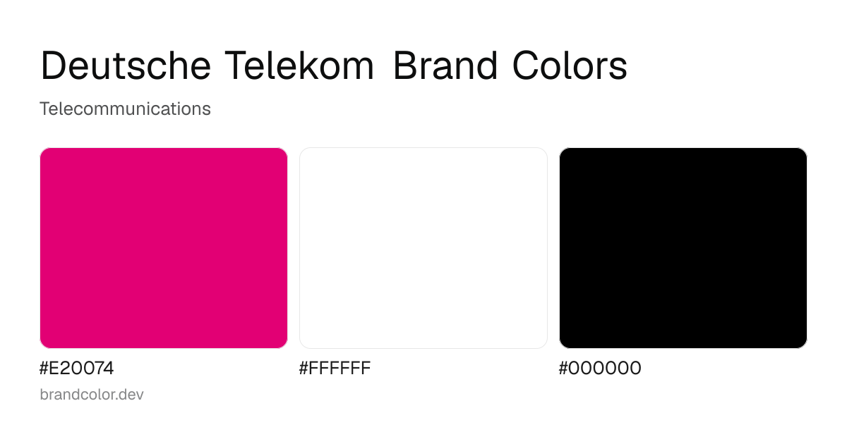 Deutsche Telekom brand color palette with hex codes: #E20074, #FFFFFF, #000000