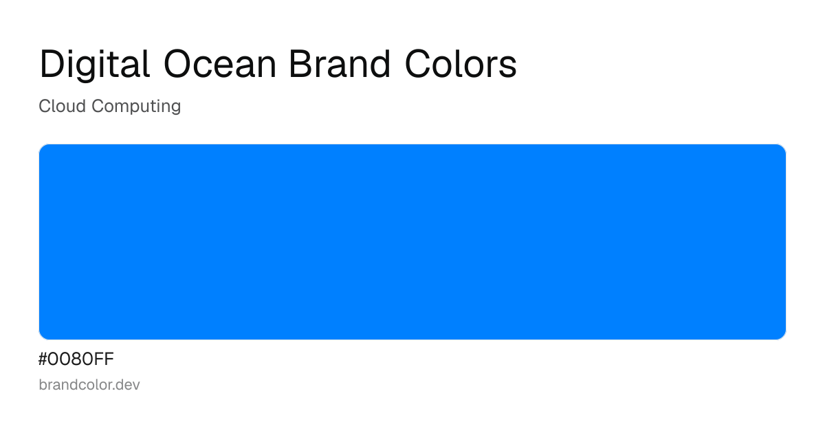 Digital Ocean brand color palette with hex codes: #0080FF