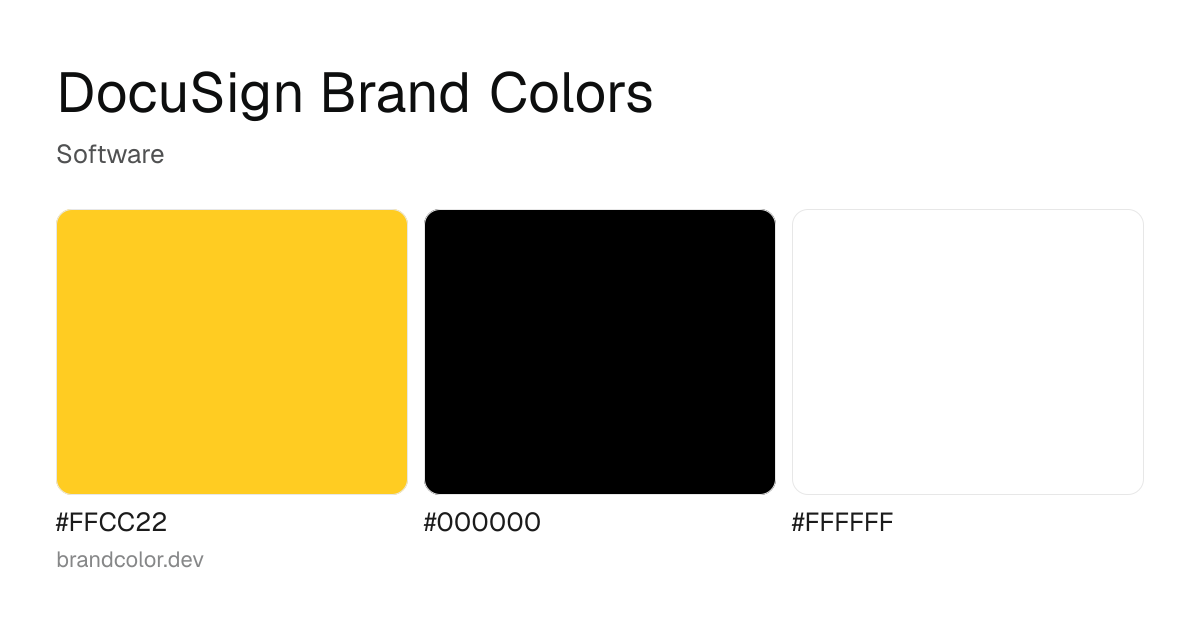 DocuSign brand color palette with hex codes: #FFCC22, #000000, #FFFFFF