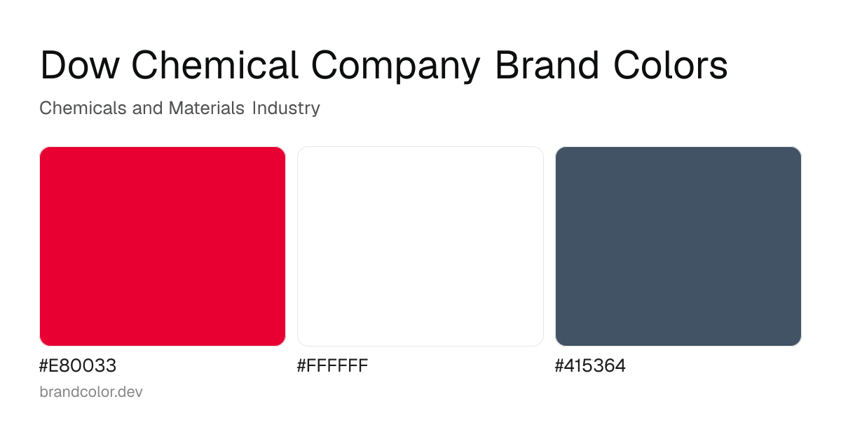 Dow Chemical Company brand color palette with hex codes: #E80033, #FFFFFF, #415364