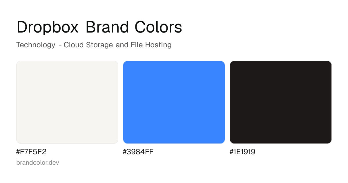 Dropbox brand color palette with hex codes: #F7F5F2, #3984FF, #1E1919