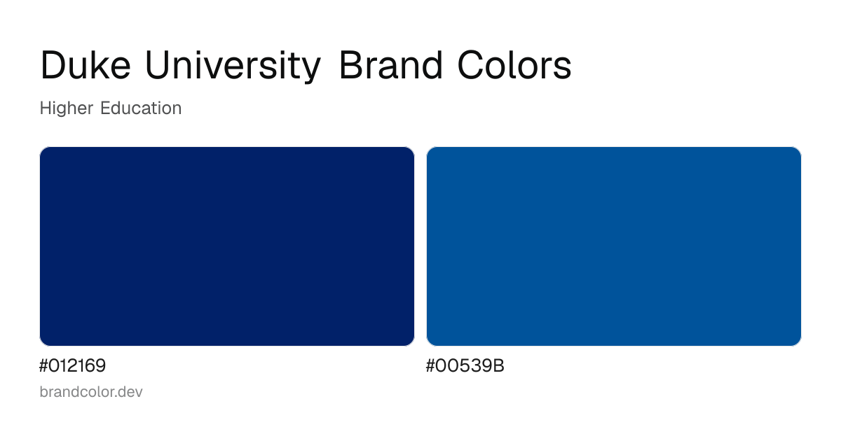 Duke University brand color palette with hex codes: #012169, #00539B