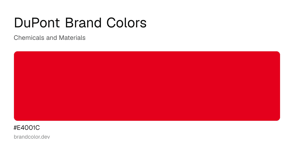 DuPont brand color palette with hex codes: #E4001C